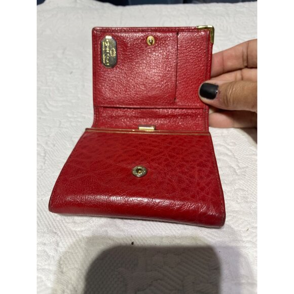 Vintage Red Crillon Leather Wallet With Gold-Tone Accents - Picture 2 of 5